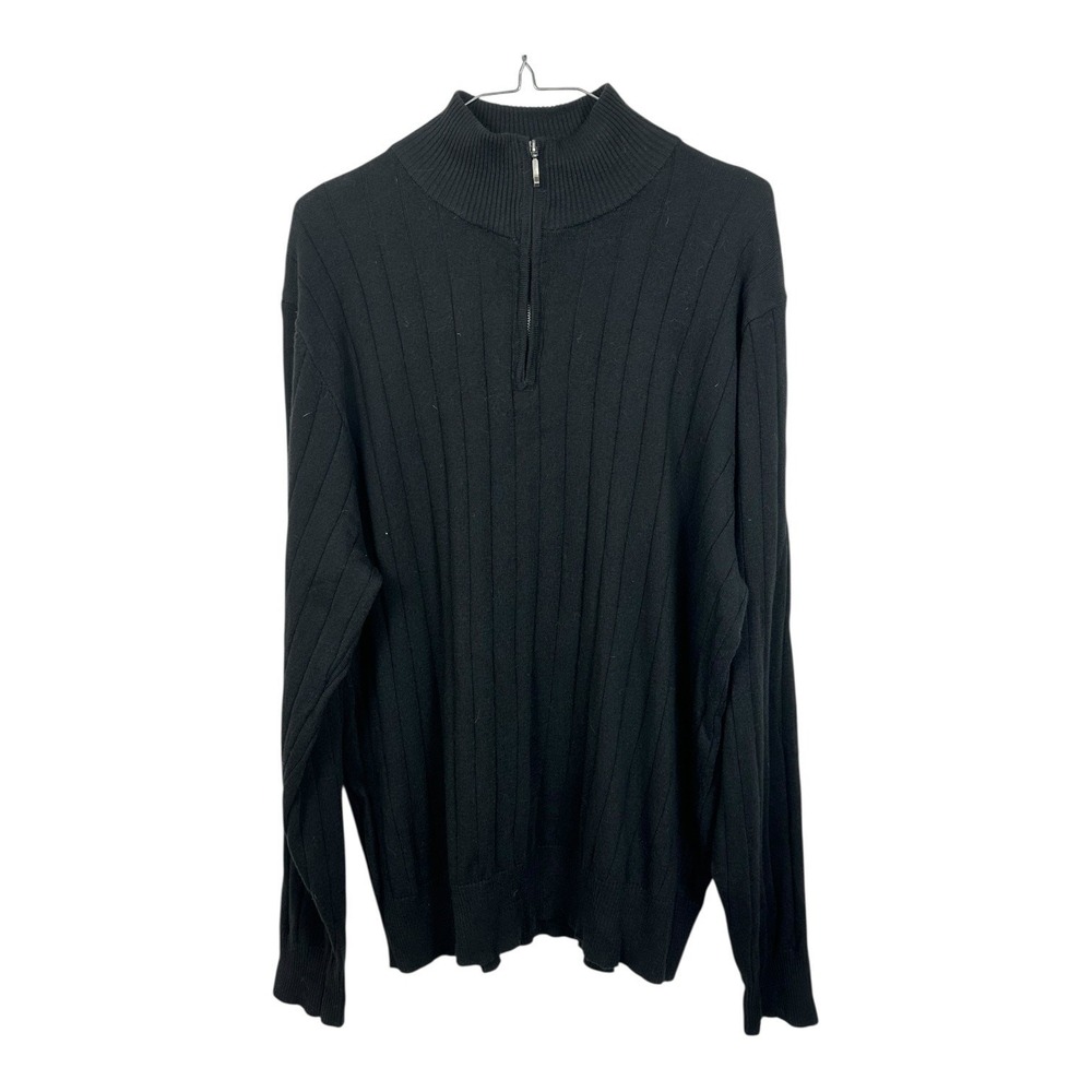 George Men's 2XL Black‎ Ribbed Quarter Zip Cotton Wool Sweater